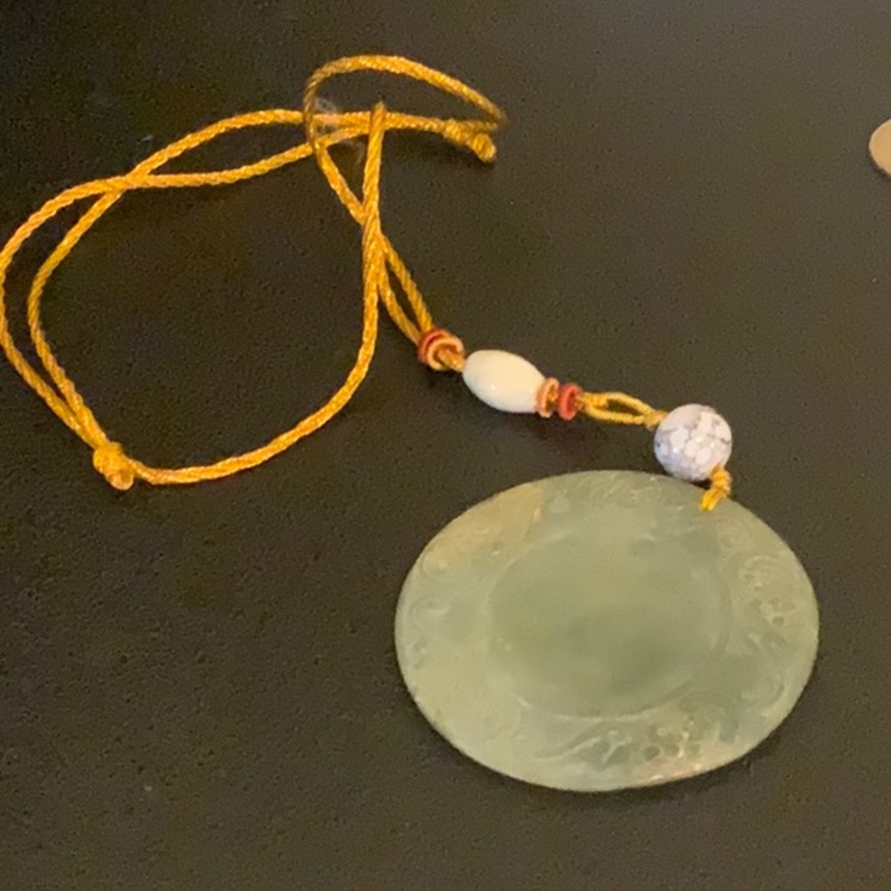 Jade necklace with silk cord